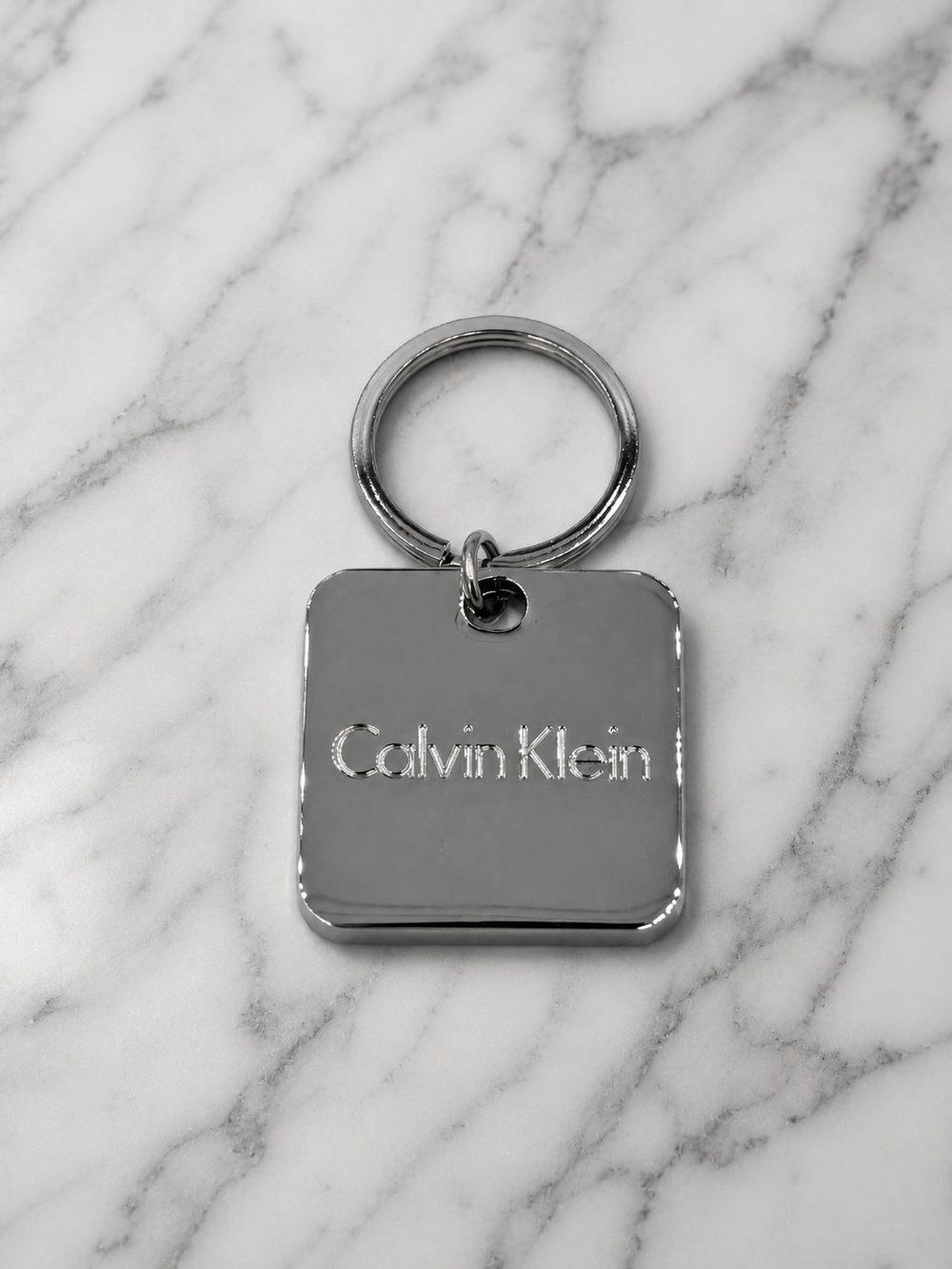 Calvin Klein Polished Silver Square Key Ring